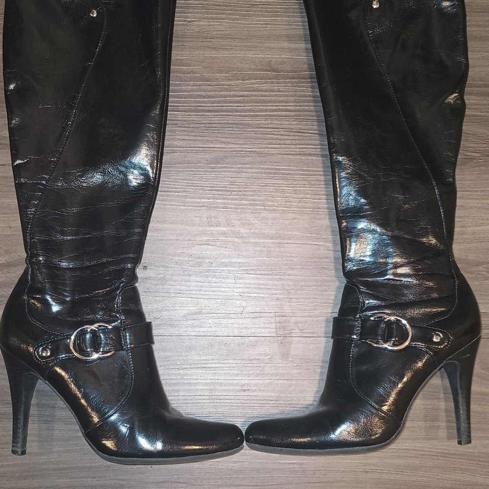 Black Leather Knee-High Boots